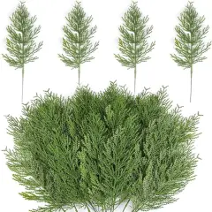 25pcs Artificial Pine Branches - Faux Cedar Stems for DIY Christmas Wreaths, Garland, and Home Decorations
