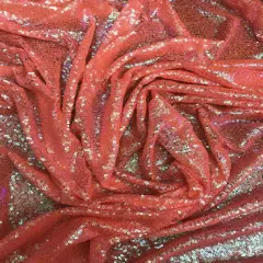1 Yard Iridescent Orange Glitz Sequin Fabric Polyester Shimmer Material 52/54 Inch Wide