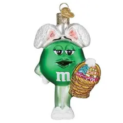 Old World Christmas 4.0 Inch M&M's Green Easter Easter Tree Ornament , Basket Bunny Eggs