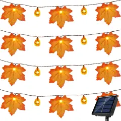 Fall Decor Solar Pumpkin Maple Leaf String Lights Outdoor