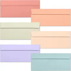 Business Envelopes, 36-Pack #10 Envelopes, 4 1/8 x 9 1/2 Inches, 6 Warm Pastel Colors