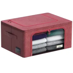 Sorbus 1 Pack Storage Bin with Metal Frame - Stackable & Foldable Bedding, Linen, and Clothes Organizer Bags with Window and Handles Pink