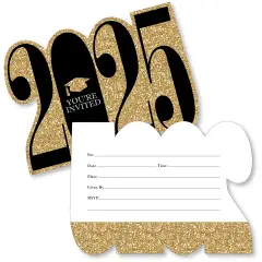 Big Dot of Happiness Gold 2025 Graduation Party Invitations - Shaped Fill-In Invite Cards with Envelopes - Set of 12
