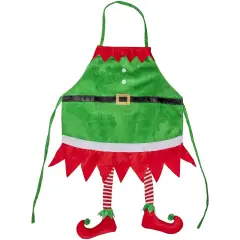 Christmas Apron with Hanging Legs, Elf Kitchen Accessory (35 x 23 In, Green)