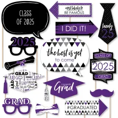 Big Dot of Happiness Purple 2025 Graduation Party Photo Booth Props Kit - 20 Count