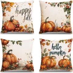 Set of 4 Fall Pumpkin Pillow Covers 18x18