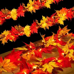 9.1FT Fall Garland with Lights - 50 Orange Bulbs (Plug-In)