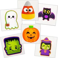 4E's Novelty 144 Pack Halloween Temporary Tattoos for Kids &ndash; 2" Waterproof Non-Toxic Tattoos Bulk, 6 Cute Spooky Designs, Individually Wrapped Party Favors, Trick or Treat Goodie Bag Fillers