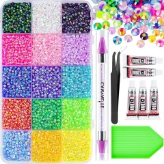 18000Pcs 3mm Flatback Jelly Rhinestones with Glue & Picker &ndash; 15 Mix Colors
