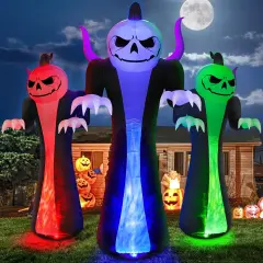 12FT Halloween Inflatables Decoration Outdoor Giant Pumpkin, with 3-Colored Rotation Flame