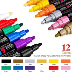 Set of 12 Acrylic Paint Pens Paint Markers for Rocks, Craft, Ceramic, Glass, Wood, Fabric, and Canvas Art Crafting Supplies