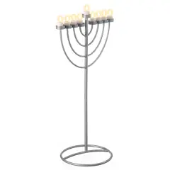 Modern Silver 9 Branch Lighting Thin Pipe Hanukkah Menorah, Metal-Aluminum