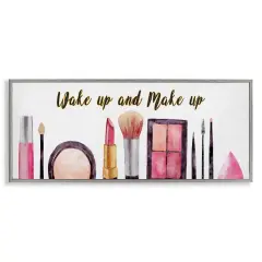 Stupell Industries Wake Up Make Up Watercolor Framed Giclee Art Gray Frame