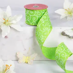 Northlight Swirl Wired Spring Craft Ribbon - 2.5" x 10 Yards - Green and White