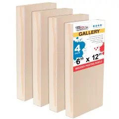 6" x 12" Unfinished Cradled Wood Panels for Painting, Gallery 1-1/2" Deep (4 Pack) - Artist Depth Wooden Wall Canvases - Mixed-Media Craft, Acrylic, Oil, Encaustic, Paint Pouring