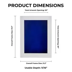 Classic White Wood Shadown Box Frame with Acrylic Front - Royal Blue Suede Backing, 30 Sizes