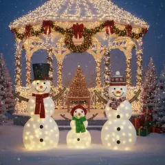 Set of Three 2D Lighted Snowmen 48", 42" & 24" Christmas Yard Ornaments
