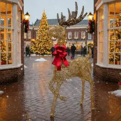 Lighted Christmas Reindeer Decor 48" Champagne Woven Standing Deer with Warm White LED Lights