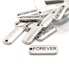 Silver Forever Word Bar Tag Charms, 8x21mm
