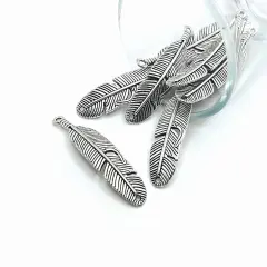 Silver Feather Connector Charms, 45x11mm