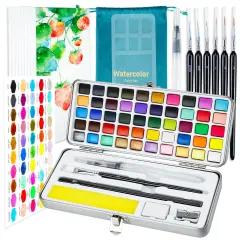 Watercolor Paint Set,50 Colors in Portable Box Travel Watercolor Set,Water Color Paint Sets for Kids,Adult and Beginner Watercolor Painting Kits with Watercolor Papers and Brushes Art supplies