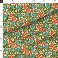 Various Fabrics by the Yard or Fat Quarter Retro Bohemian Botanical Trailing Vine Muted Green Blue Orange Flowers Custom Printed Fabric by Spoonflower