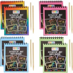 8 Pack Rainbow Scratch Paper Pads for Kids with Wooden Styluses, 10 Sheets (5.5 x 3.9 In)
