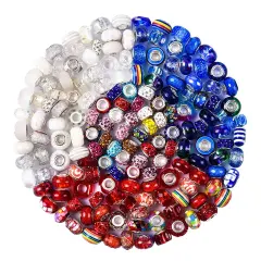 Aipridy Assortment European Large Hole Beads Spacer Beads Rhinestone Craft Beads for DIY Charms Bracelet Jewelry Making (Blue-Red-White)