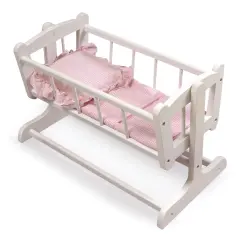 Badger Basket Heirloom Style Doll Cradle with Bedding - White/Pink