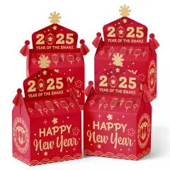 Big Dot of Happiness Lunar New Year - Treat Box Party Favors - 2025 Year of the Snake Goodie Gable Boxes - Set of 12