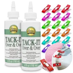 Aleenes Tack-It Over & Over Liquid Glue (2-Pack) (4 oz) + 20 Pixiss Fabric Clips &ndash; Perfect for Temporary Fabric Bonding, Crafts, and Appliqu&eacute; Projects