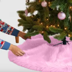 FabricLA 48" Baby Pink Faux Fur Christmas Tree Skirt - Fluffy Plush Tree Skirt (121cm) for Holiday Decorations