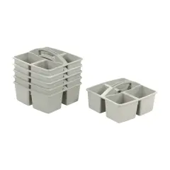 4-Compartment Medium Caddy, Storage Organizer, 6-Pack Grey