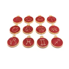 Red Enamel and Gold Zodiac/Astrology Charms, 15x12mm