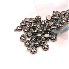 201 Stainless Steel, Clear Diamond April Birthstone Rhinestone Charms, 8x6mm