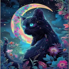 5D Witch Cat Diamond Painting Kit for Adults