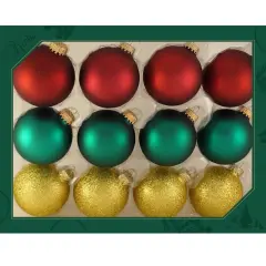 Christmas By Krebs 2 5/8 Glass Balls - Gold Caps - Red/Green/Gold 12 Pack