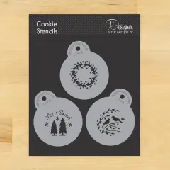 Mini Let it Snow Cookie & Cupcake Stencil: Wreath, Trees, Winter Lovebirds | C797 by Designer Stencils | Cookie Decorating Tools | Baking Stencils for Royal Icing, Airbrush, Dusting Powder | Reusable Food Grade Stencil | Easy to Use & Clean