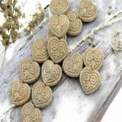 *6* 17mm Opaque Oyster Travertine Floral Heart Beads