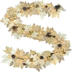 6 FT Fall Garland Maple Leaf with Lights