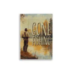 Gone Fishing Burlap Garden Flag