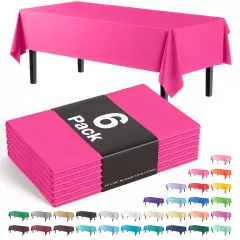 Exquisite 6-Pack Premium Plastic Tablecloth 54in. x 108in. Rectangle Plastic Table Cover Hot Pink
