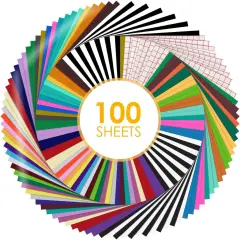 100 Pack 12 "x12 Adhesive Vinyl Sheets Set, 90 Sheets Permanent Bundle & 10 Transfer Tape