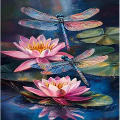 Lotus & Dragonfly Diamond Painting Kit &ndash; 12&times;16 inch