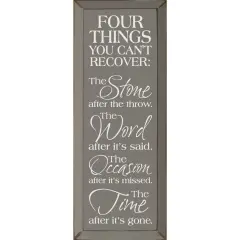 Irrecoverable Moments Stone, Word, Occasion, Time, Crafted in Solid Knotty Pine Grey-White