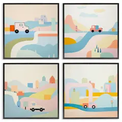 Stupell Industries Pastel Whimsical Landscapes 4pc Framed Giclee Wall Art Set Design by Lazar Studio