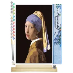 Figured'Art Paint by Numbers Kit for Adults Vermeer Girl with the Pearl 16"x20" - Craft Art Painting Rolled Canvas with DIY wooden frame