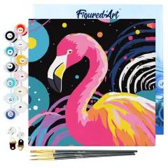 Figured'Art Mini Paint by Numbers Kit for Adults with Frame Flamingo Abstract Pop Art Small format 8"x8" - Craft Art Painting DIY Canvas Already Stretched on a Wooden Frame
