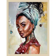 Lady with Butterflies by Design Fabrikken Wood Framed Wall Art Print