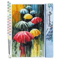 Figured'Art Paint by Numbers for Adults Farandole of Umbrellas 16"x20" - Craft Art Painting DIY Kit Rolled Canvas without frame